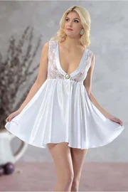 Sistina Derin V Yaka Dantelli Kadın Saten Gecelik Sistina M-395