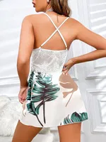 Beyaz Desenli Dantelli Erotik Gecelik Pink Night 3703 Beyaz detay görünüm