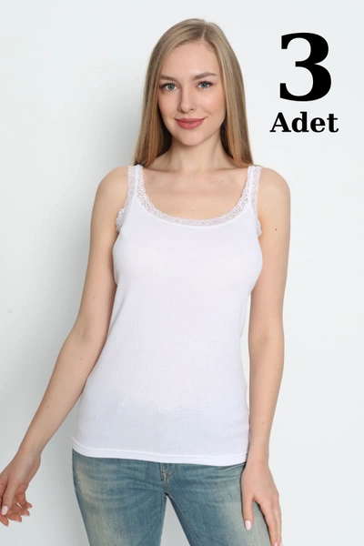 Beyaz İnce Askılı Dantelli Atlet 3lü Paket Arma Yıldız 3362 - 3 ADET