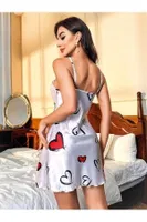 Beyaz Kalp Desenli Saten Mini Fantazi Gecelik NightLight 3646 detay görünüm