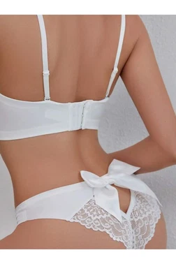 Lily Bianca Beyaz Kurdela Fiyonklı Dantelli Şeritli Kadın Külot - Alternatif Görünüm