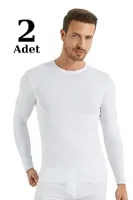 Beyaz Regular Fit Bisiklet Yaka Uzun Kollu Erkek Tişört Arma Yıldız 1189 - 2 ADET Beyaz
