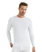 Beyaz Regular Fit Bisiklet Yaka Uzun Kollu Erkek Tişört Arma Yıldız 1189 - 2 ADET Beyaz detay görünüm