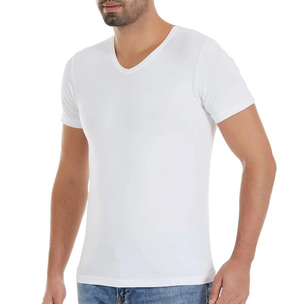 Beyaz V Yaka Kısa Kollu Modal Erkek T-Shirt Yıldız 150