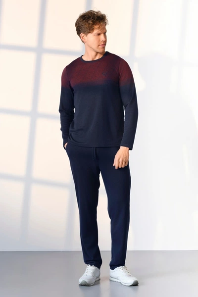 Bisiklet Yaka Lacivert Bordo Detaylı Erkek Pijama Takımı Doreanse 25K4535