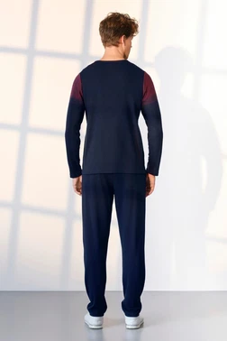 Doreanse Bisiklet Yaka Lacivert Bordo Detaylı Erkek Pijama Takımı Doreanse 25K4535 - Alternatif Görünüm