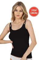 Biyeli Modal Kumaş Esnek Rahat İp Askılı Kadın Atlet Özkan 26765  Siyah görsel 5