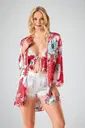 Bodysuit 3lü Şort Takım Kırmızı Çiçek Desenli Ahu 7724
