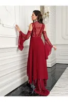 Bordo 2li Saten Gecelik Takımı Transparan Dantel İmaj 3204 Bordo farklı açı