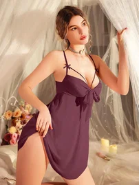 Pink Night Bordo Askılı Britli Erotik Gecelik Pink Night 3883