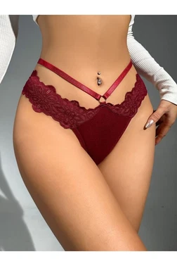 Lily Bianca Bordo Britli Dantelli Kadın Külot Yüksek Bel