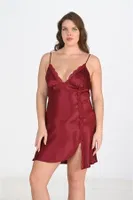 Bordo Büyük Beden 2li Sabahlık Gecelik Takımı Bigsize Ahu 6202 Bordo detay görünüm