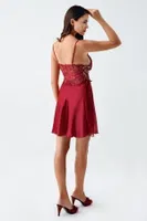 Bordo Dantelli Mini Saten Transparan Fantazi Gecelik Takımı İmaj 4230 Bordo görsel 4