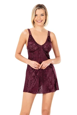 Ahu Lingerie Bordo Jakarlı Gecelik Ahu Primoda 8151