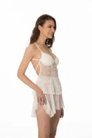 Asimetrik Kesim Çapras Askılı Saten Dantelli Gecelik Pierre Cardin 645 Ekru görsel 7