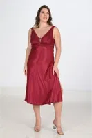 Bordo Sabahlık Gecelik 2li Takımı Bigsize Ahu Lingerie 6229 Bordo
