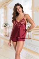 Bordo Saten Şort Takım Izabel 10008 Bordo detay görünüm