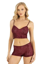 Ahu Lingerie Bordo Saten Şort Takımı Ahu Primoda 9219