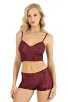 Bordo Saten Şort Takımı Ahu Primoda 9219 Bordo