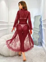 Bordo Tam Dantelli Uzun Sabahlık Pink Night 1322 Bordo