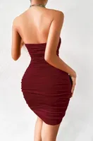 Bordo Zincir Boyun Askılı Seksi Mini Elbise Pink Night 2276 Bordo detay görünüm