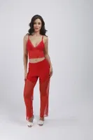 Dantelli 4'lü Gecelik sabahlık Pijama Set Takım Büşra 4412 Kırmızı detay görünüm