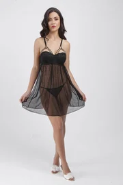 Büşra Puantiyeli Balensiz Destekli Dantelli Gecelik Büşra 730