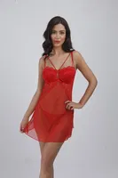 Balensiz Puantiyeli Desteksiz Fantazi Kadın Gecelik Büşra 746 Kırmızı detay görünüm