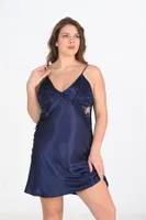 BÜyük Beden 2li Lacivert Sabahlık Gecelik Takım Bigsize Ahu 6208 Lacivert detay görünüm