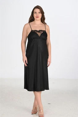 Ahu Lingerie Büyük Beden 2li Siyah Sabahlıklı Gecelik Takımı Bigsize Ahu 6221 - Alternatif Görünüm