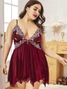 Büyük Beden Bordo Dantel İşlemeli Fantezi Gecelik Pink Night 6690