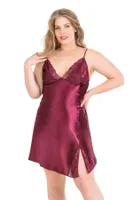 Büyük Beden Bordo Kısa İkili Saten Sabahlık Gecelik Takımı Ahu Lingerie 6156 Bordo detay görünüm