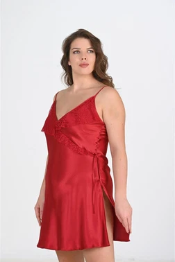 Ahu Lingerie Büyük Beden Bordo Saten Kadın Gecelik Ahu Primoda 2107 - Alternatif Görünüm