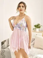 Büyük Beden Çiçekli Tül Beyaz Fantezi Gecelik Pink Night 6680 Beyaz