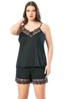 Büyük Beden Dantelli Atlet Şort Pijama Takımı Kota 6209  Siyah