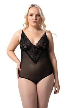 Donex Büyük Beden Dantelli Çıtçıtlı Transparan Bodysuit Donex 8020