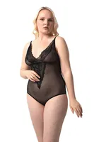 Büyük Beden Dantelli Çıtçıtlı Transparan Bodysuit Donex 8020 Siyah detay görünüm
