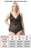 Büyük Beden Dantelli Çıtçıtlı Transparan Bodysuit Donex 8020 Siyah görsel 5