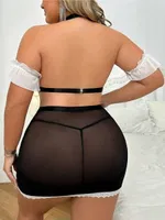 Büyük Beden Dantelli Seksi Fantezi Hizmetçi Kostüm For Dreams 8489 Siyah detay görünüm