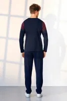 Büyük Beden Erkek Lacivert Bordo Detaylı T-Shirt Pijama Takımı Doreanse 25K4535P detay görünüm
