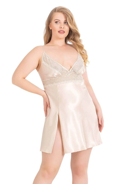 Büyük Beden Fildişi Kısa Saten Gecelik Primoda Ahu Lingerie 2050