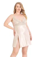 Büyük Beden Fildişi Kısa Saten Gecelik Primoda Ahu Lingerie 2050 Bej