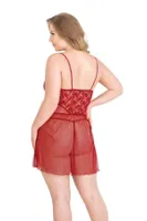 Büyük Beden Kırmızı Kısa Tül Gecelik Primoda Ahu Lingerie 3033 Kırmızı detay görünüm