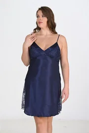 Ahu Lingerie Büyük Beden Lacivert Gecelik Ahu Primoda 2111