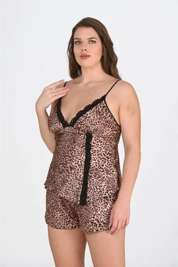 Ahu Lingerie Büyük Beden Leopar Desenli Şort Takımı Ahu Primoda 1074