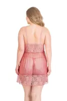 Büyük Beden Mercan Kısa Tül Gecelik Primoda Ahu Lingerie 3020 Mercan detay görünüm