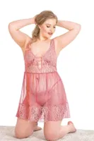 Büyük Beden Mercan Kısa Tül Gecelik Primoda Ahu Lingerie 3020 Mercan farklı açı