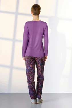 Doreanse Büyük Beden Mor Desenli Uzun Kollu Kadın Pijama Takımı Doreanse 25K4039P - Alternatif Görünüm