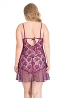 Büyük Beden Mor Kısa Tül Gecelik Ahu Lingerie Primoda 3031 Mor detay görünüm