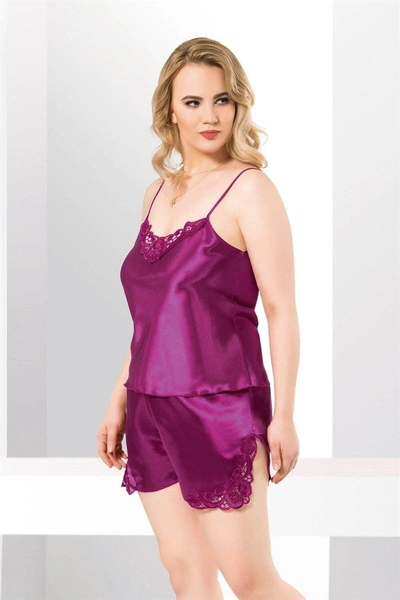 Büyük Beden Mor Saten Babydoll Şort Takımı Ahu Primoda 1024 Yeşil